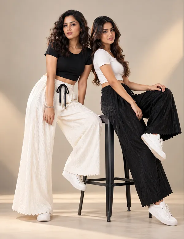 Black_&_White_Khajoori_knitting_lycra_Sarina_Pleated_Trouser_For_Women_(Pack_Of_2)