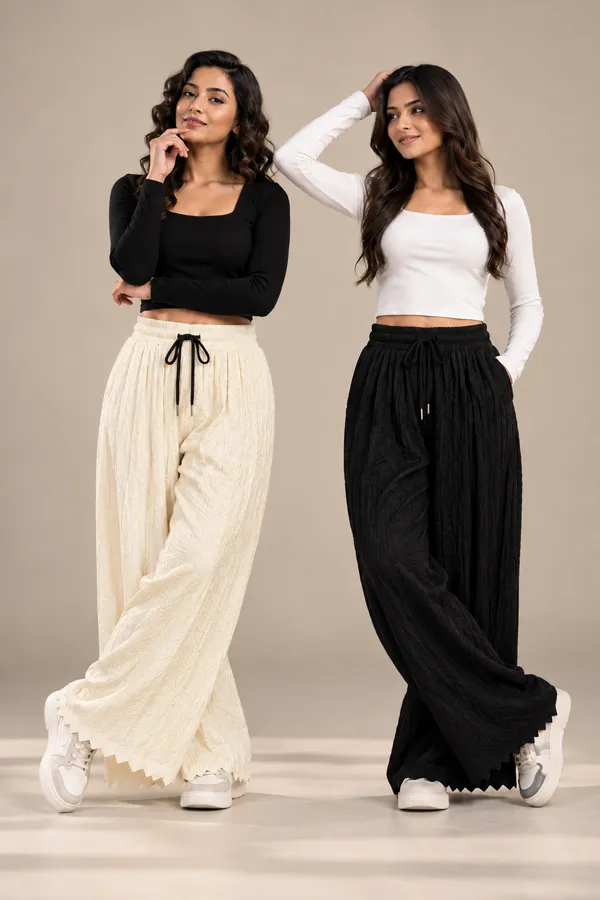 Black_&_offWhite_Khajoori_knitting_lycra_Sarina_Pleated_Trouser_For_Women_(Pack_Of_2)