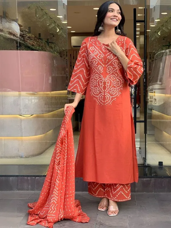 Orange_Cotton_Kurta_Set_For_Women