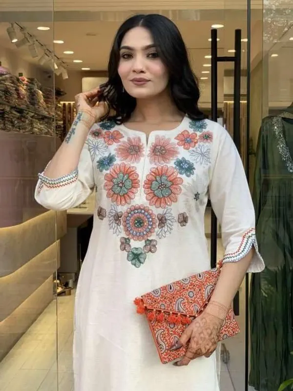 Embroidered-White-Kurti-with-Straight-Pants-For-Women
