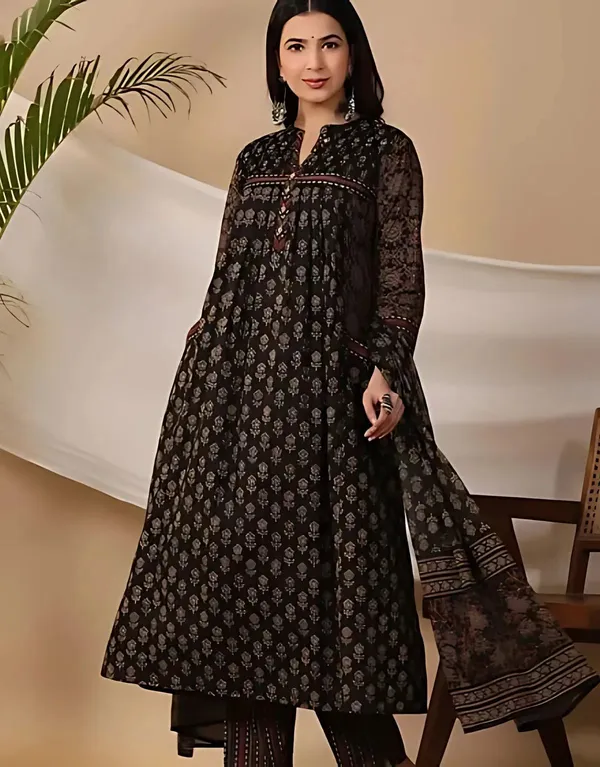 Black_Cotton_Anarkali_Kurta_Set_For_Women