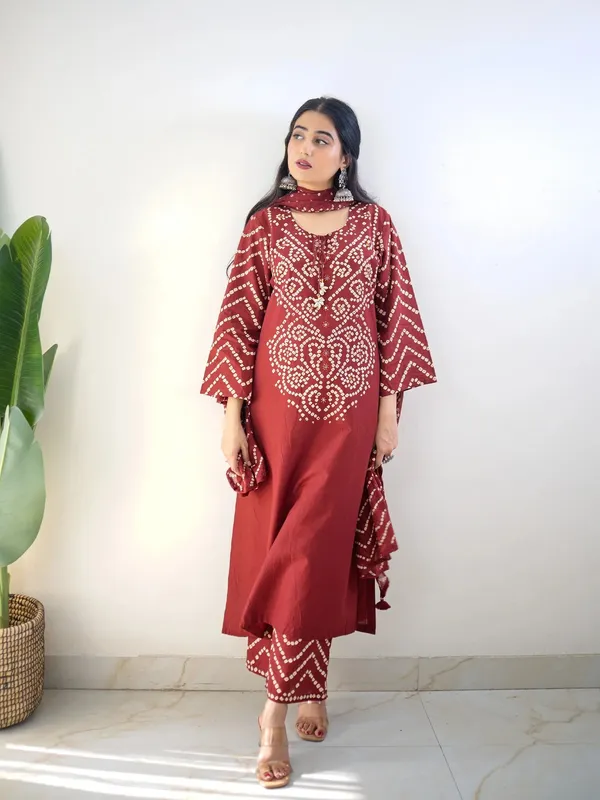 Maroon_Cotton_Kurta_With_Dupatta_For_Women
