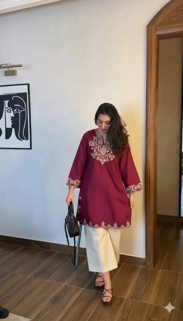 Maroon_Cotton__Kurta_With_Palazzo_Set_For_Women