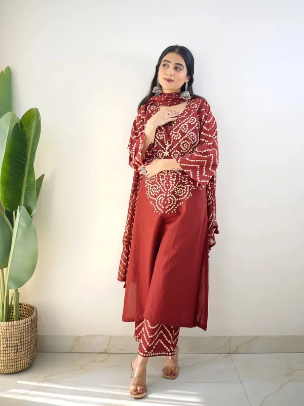 Maroon_Cotton_Kurta_With_Dupatta_For_Women