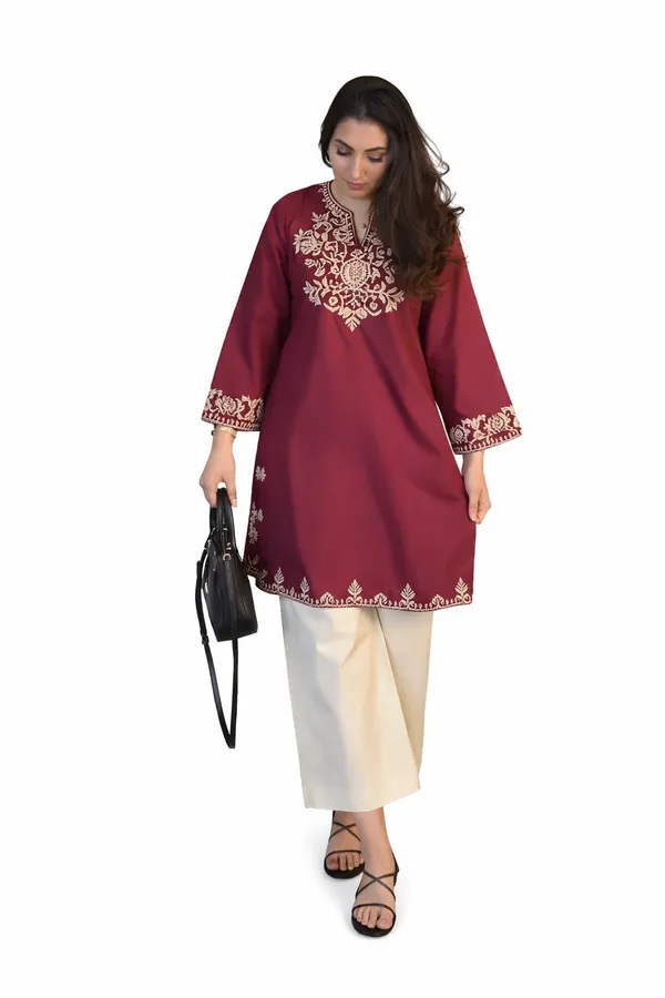 Maroon_Cotton__Kurta_With_Palazzo_Set_For_Women