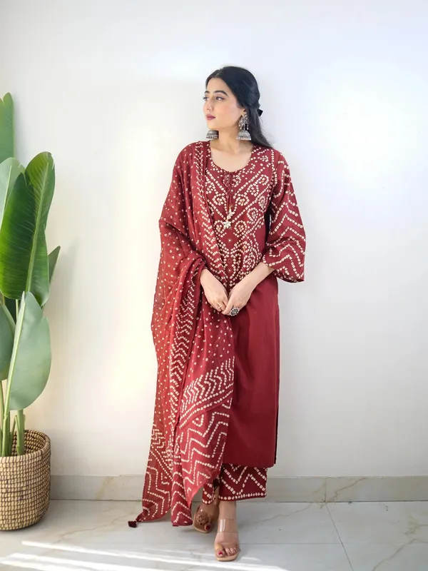 Maroon_Cotton_Kurta_With_Dupatta_For_Women