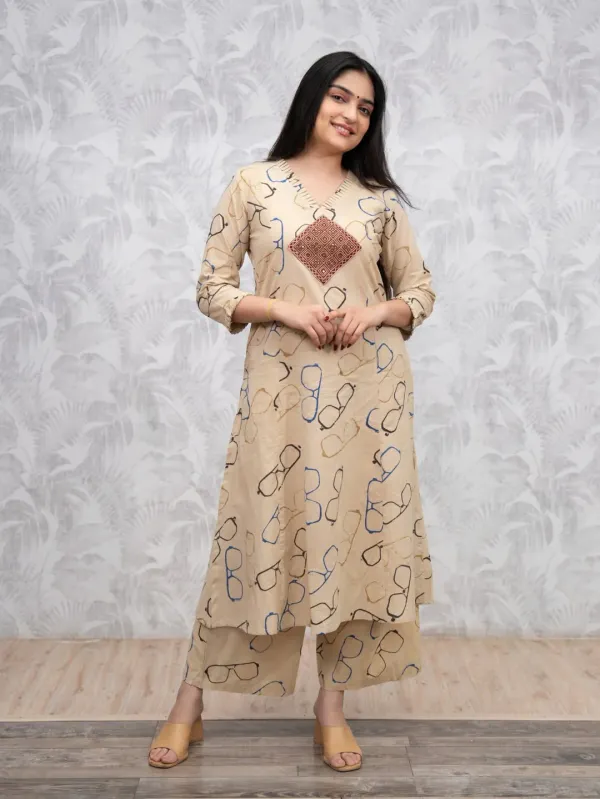 Women's_Beige_Abstract_Printed_Cotton_Kurta_Palazzo_Co-Ord_Set