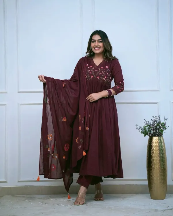 Women's_Maroon_Floral_Embroidered_Anarkali_Kurta_Set_with_Dupatta