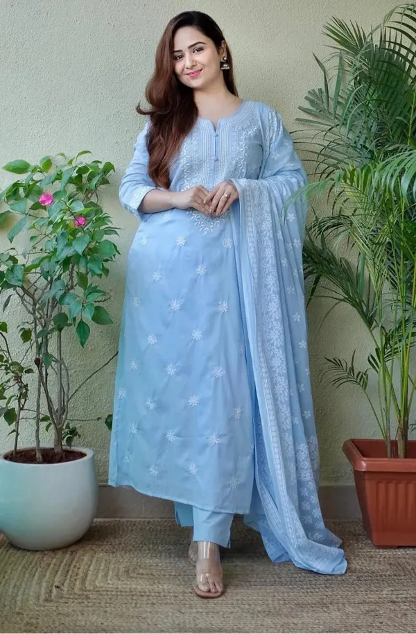 Blue_Cotton_Kurta_Set_With_Dupatta_For_Women