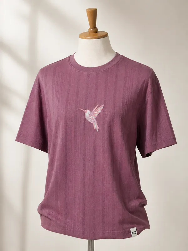 Mauve_Drop_Shoulder_T-Shirt_With_Hummingbird_Embroidery
