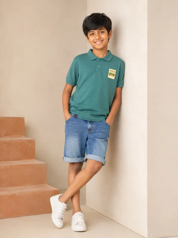 Green_Cotton_Rich_New_Corduroy_Knit_T-Shirt_For_Boys