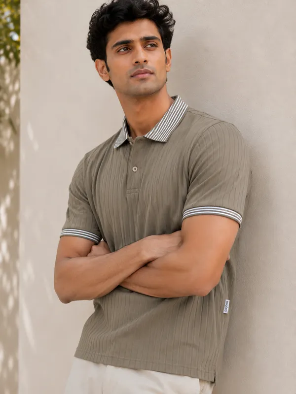 Olive_Cotton_Rich_Jacquard_Ribcraft_Collar_T-Shirt_For_Men
