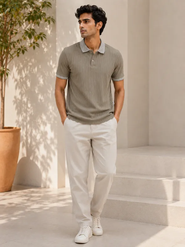 Olive_Cotton_Rich_Jacquard_Ribcraft_Collar_T-Shirt_For_Men