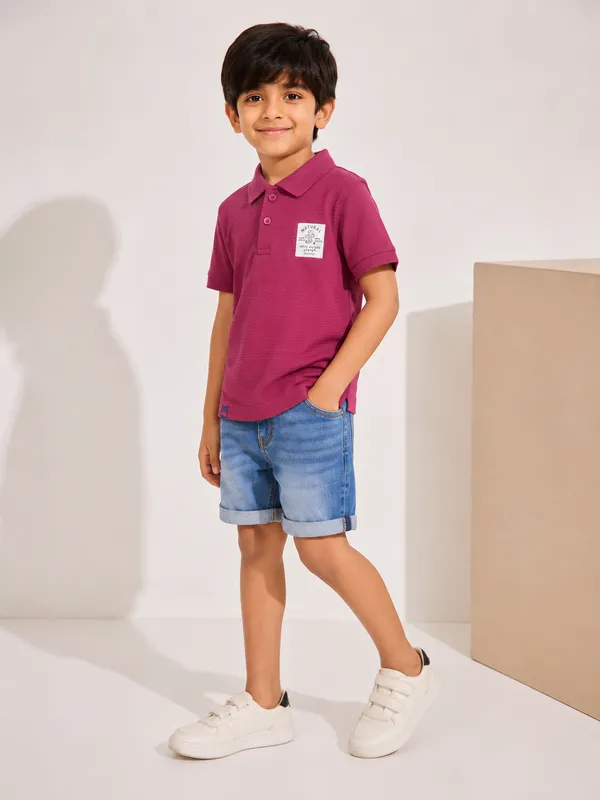 Maroon_Cotton_Rich_New_Corduroy_Knit_T-Shirt_For_Boys