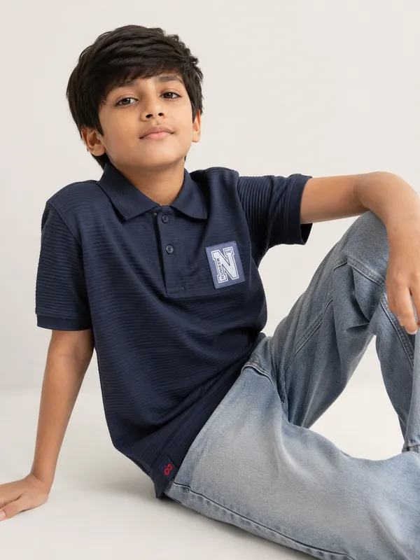 Navy_Blue_Cotton_Rich_New_Corduroy_Knit_T-Shirt_For_Boys