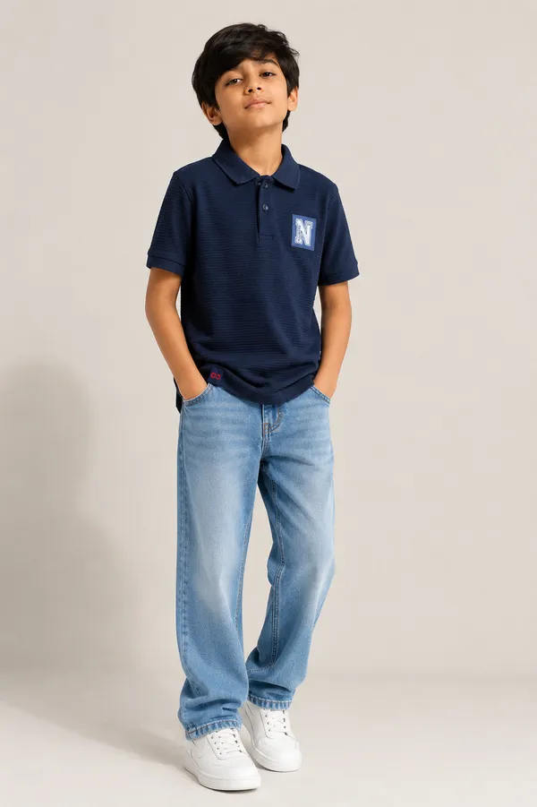 Navy_Blue_Cotton_Rich_New_Corduroy_Knit_T-Shirt_For_Boys