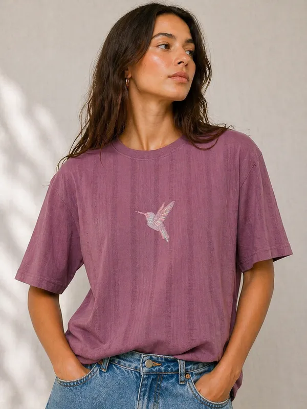 Mauve_Drop_Shoulder_T-Shirt_With_Hummingbird_Embroidery