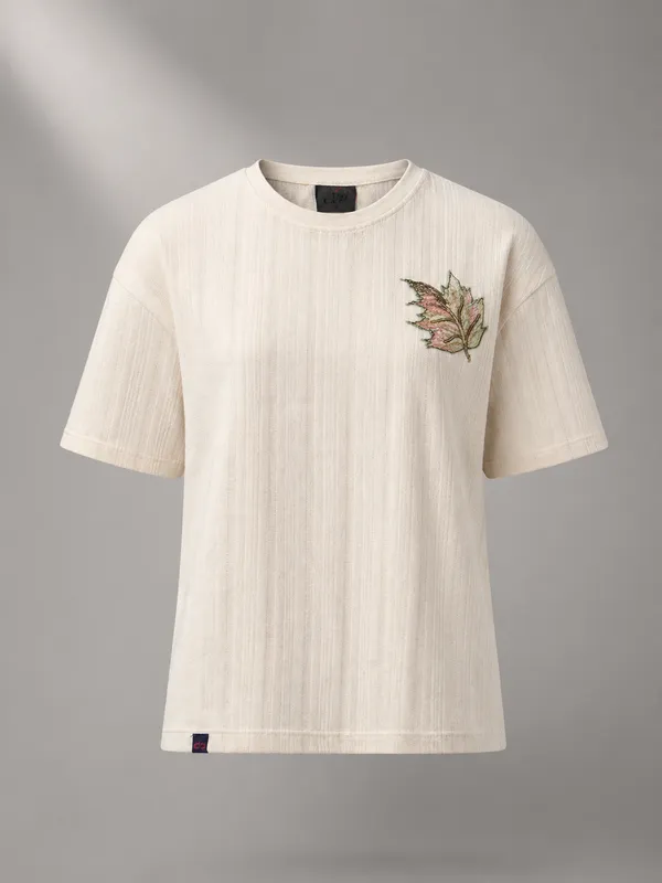 Cream_Drop_Shoulder__T-Shirt_With_Maple_Leaf_Embroidery