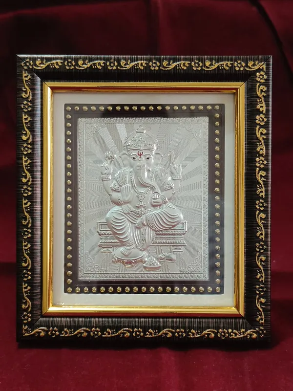 Decorative_Silver_Ganesha_Wall_Frame_With_Ornate_Gold_And_Black_Border