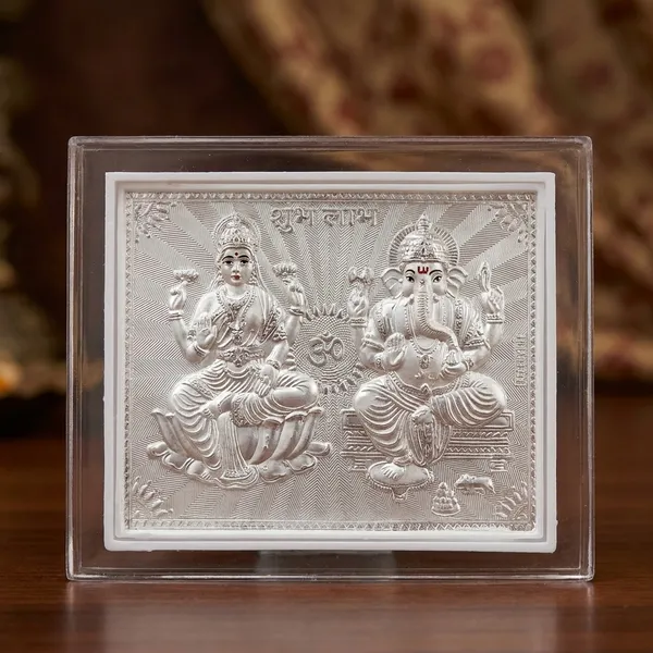 Silver_Lakshmi_Ganesha_Religious_Frame_-_Decorative_Metal_Embossed_Pooja_Plaque