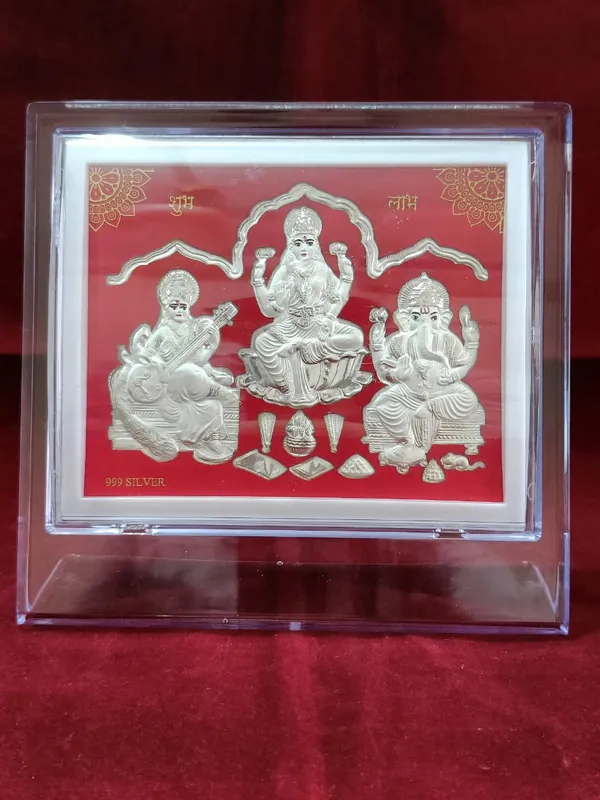 999_Silver_Lakshmi_Ganesha_Saraswati_Framed_Religious_Wall_Art