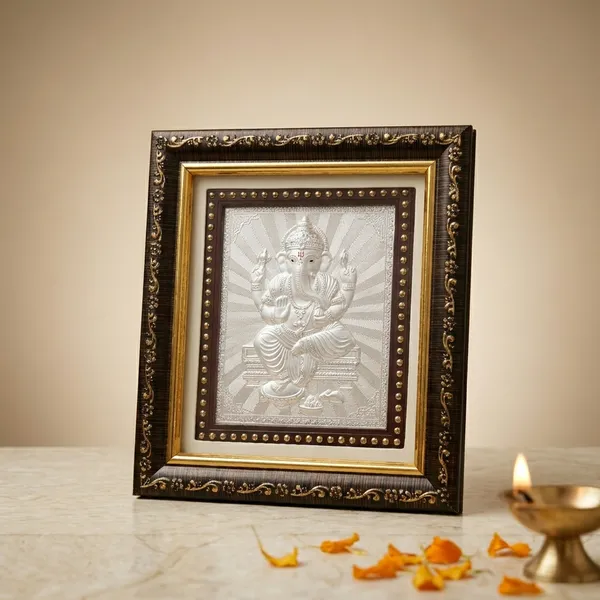 Decorative_Silver_Ganesha_Wall_Frame_With_Ornate_Gold_And_Black_Border