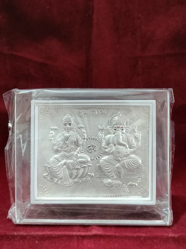Silver_Lakshmi_Ganesha_Religious_Frame_-_Decorative_Metal_Embossed_Pooja_Plaque