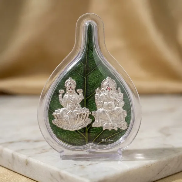 999_Silver_Lakshmi_Ganesha_Peepal_Leaf_Idol