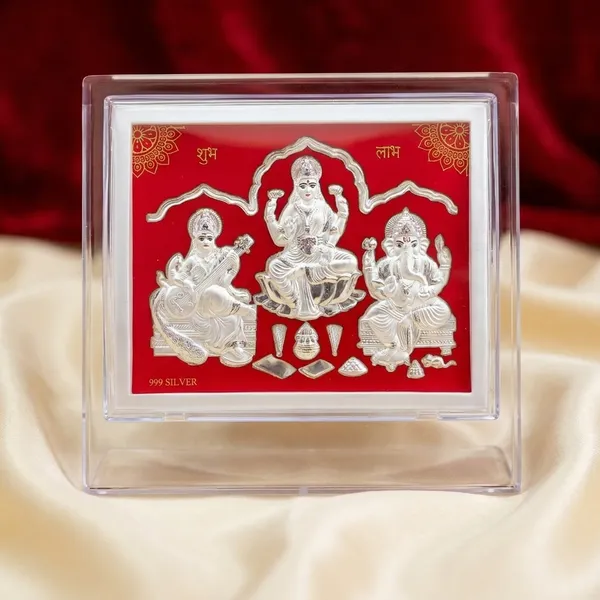999_Silver_Lakshmi_Ganesha_Saraswati_Framed_Religious_Wall_Art