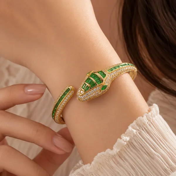 Luxury_Crystal_Snake_Bangle_Bracelet_Silver_And_Gold_Tone