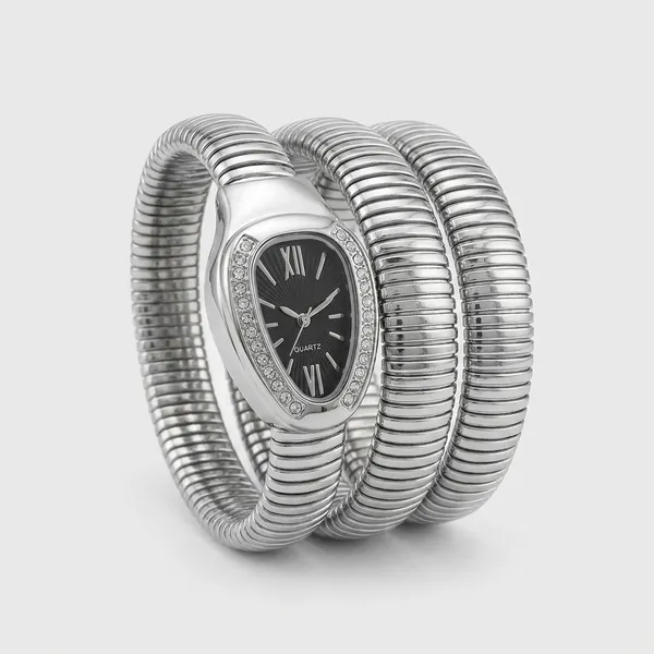 Silver_Tone_Snake_Coil_Wrap_Watch_With_Crystal_Embellishments