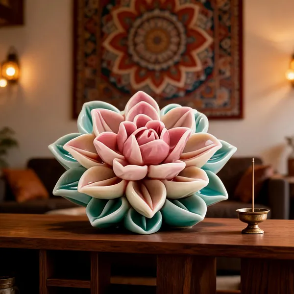 Lotus_Floral_Layered_Pink_Green_Decorative_Showpiece