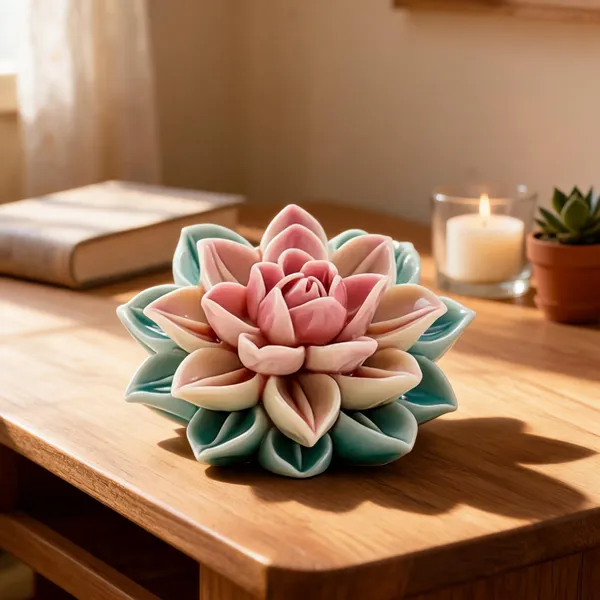 Lotus_Floral_Layered_Pink_Green_Decorative_Showpiece