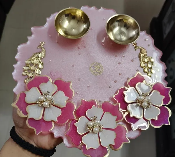 Decorative_Floral_Pink_Pooja_Thali_Set