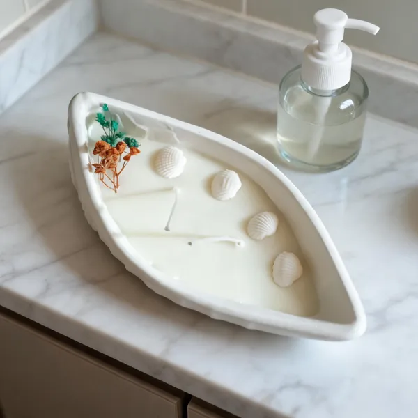 VIMIS_Concreat_Coastal_Shell_Boat_Shape_Decorative_candle_Tray