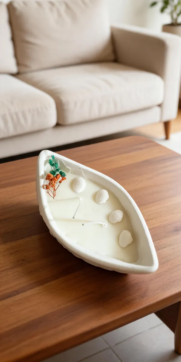VIMIS_Concreat_Coastal_Shell_Boat_Shape_Decorative_candle_Tray