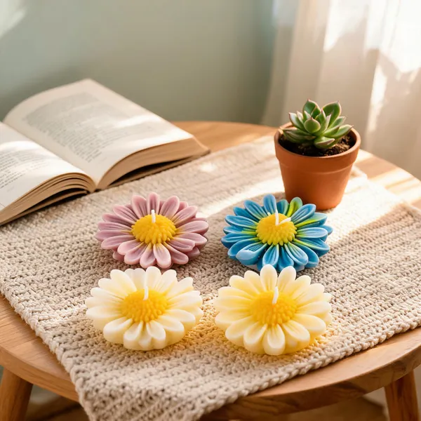 Wax_Multicolour_Daisy_Floral_Decorative_Candle_-_Pack_of_4