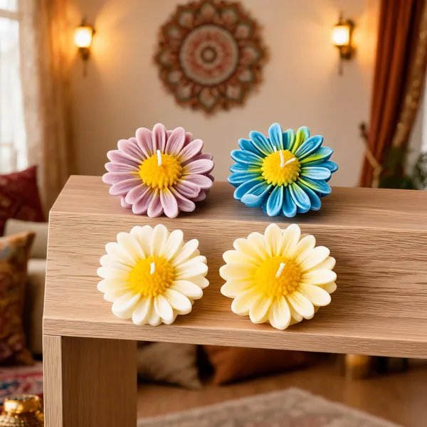 Wax_Multicolour_Daisy_Floral_Decorative_Candle_-_Pack_of_4