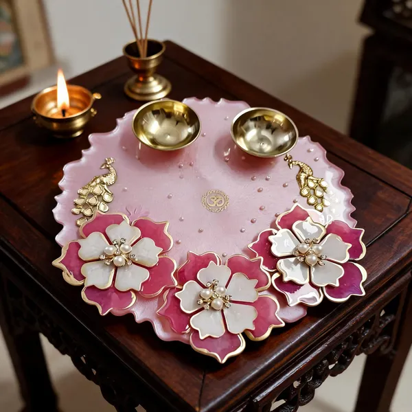 Floral_Pink_Peacock_Motif_Festive_Pooja_Thali_Set
