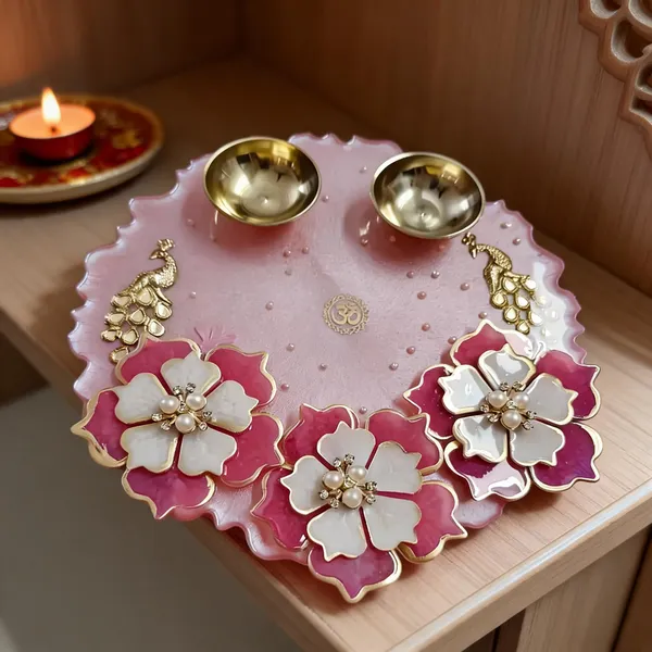 Floral_Pink_Peacock_Motif_Festive_Pooja_Thali_Set