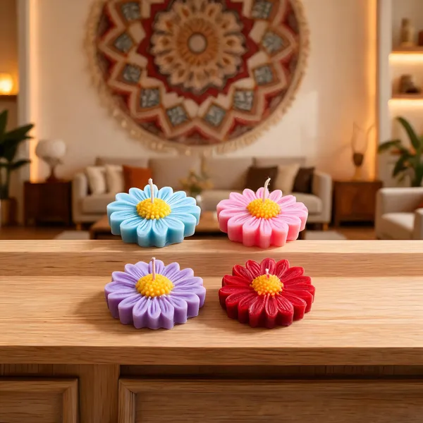 Wax_Floral_Multicolour_Flower_Shaped_Candle_Set_-_Pack_of_4