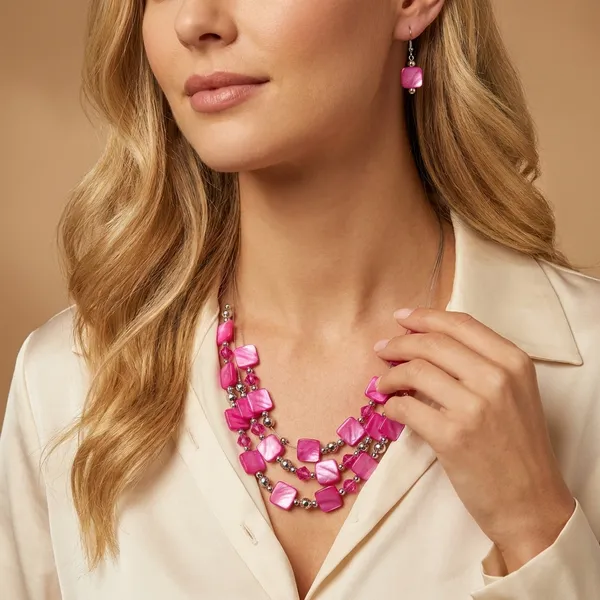 Pink_Agate_Beaded_Necklace_Set_For_Women
