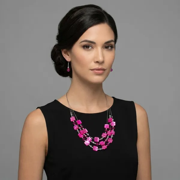 Pink_Agate_Beaded_Necklace_Set_For_Women