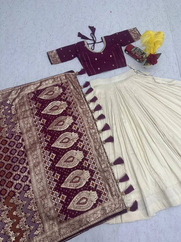 Elegant_Purple_&_Cream_Banarasi_Silk_Lehenga_Choli_Set
