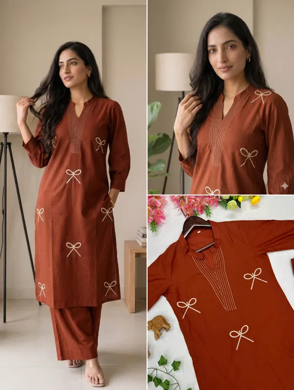 Rust_Orange_Kurta_Palazzo_Set_with_Bow_Embroidery