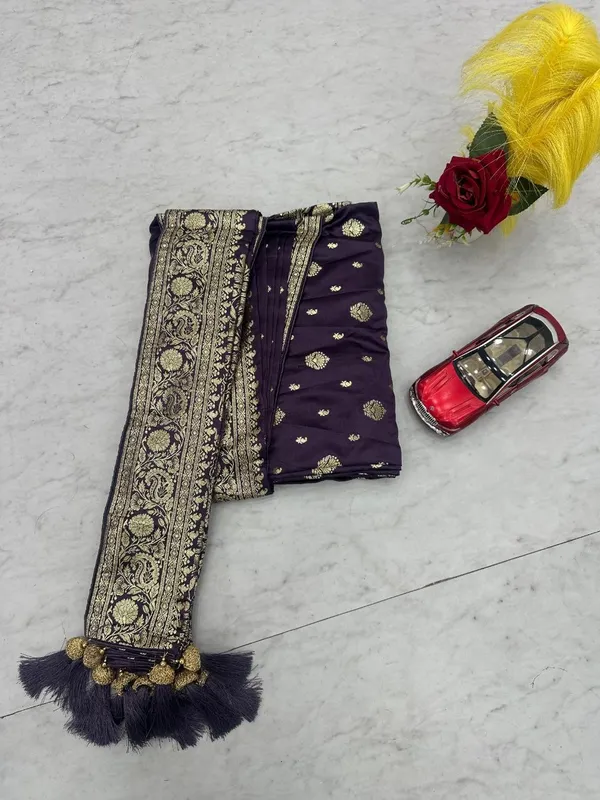 Purple_Banarasi_Silk_Saree_with_Golden_Zari_Border_and_Tassels