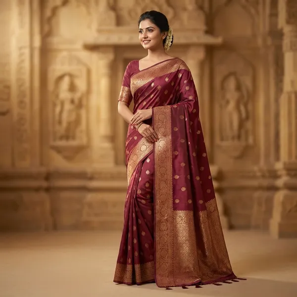 Pink_and_Maroon_Banarasi_Silk_Saree_with_Golden_Zari_Work