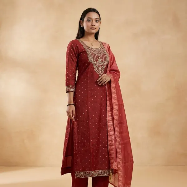 Maroon_Embroidered_Kurta_Set_with_Pink_Dupatta_-_Ethnic_Wear_for_Women