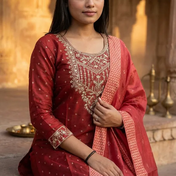 Maroon_Embroidered_Kurta_Set_with_Pink_Dupatta_-_Ethnic_Wear_for_Women