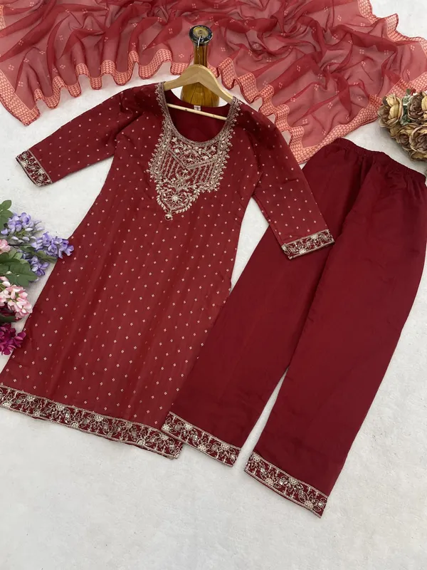 Maroon_Embroidered_Kurta_Set_with_Pink_Dupatta_-_Ethnic_Wear_for_Women